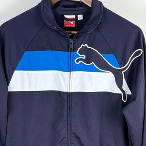 PUMA Men’s T7 Track Jacket | Navy & White Block Stripe | Big Cat Logo‎ | Size XL